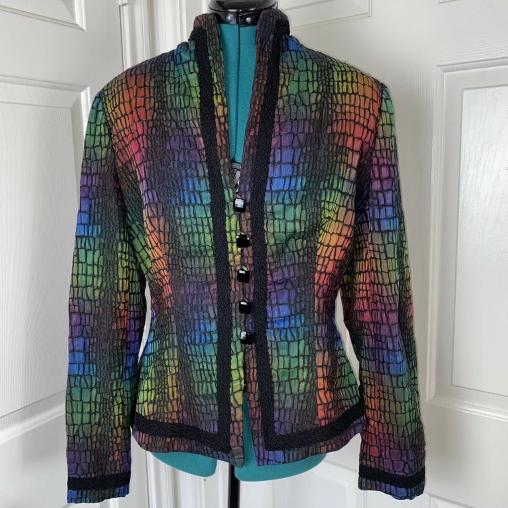 Patricia Rhodes Couture Wild Croc Matelasse Rainbow Print Jacket Size 10